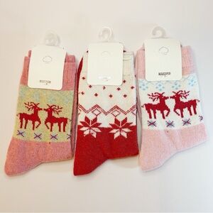 NWT Festive Reindeer & Snowflake Socks Set | 3-Pair